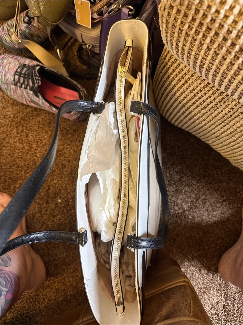 kate spade two-tone beige and black tote